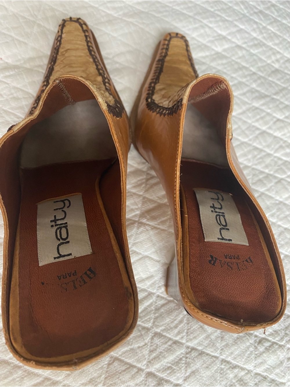 Vintage Western Tan Leather Block Heel Mules Cowgirl Desert Rodeo Exotic Size 35 - Picture 11 of 15